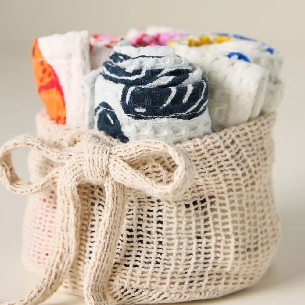 Anthro Box Waffle Fresh Catch Dishcloth Set of 4